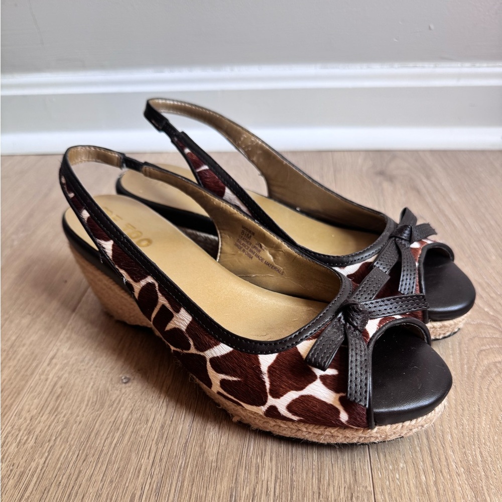 Me Too Janice Women's Slingback Wedge Sandals Giraffe Print‎ Size 8.5